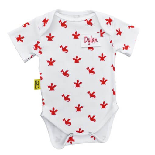 Organic Short Sleeved Baby Bodysuit - Red Dragons - Image 3