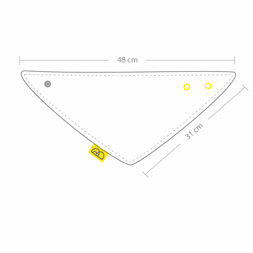A sketch of our handmade white organic cotton baby bib with bib measurements