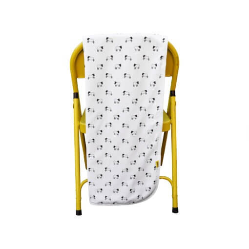 Organic cotton baby blanket with our unique leaping lamb design, printed on to white organic cotton fabric. Rectangular blanket size is 80cm by 60cm.