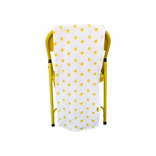 Organic cotton baby blanket with our unique hand drawn daffodil design, printed on to white organic cotton. Rectangular blanket size is 80cm by 60cm.