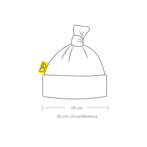 A sketch of our handmade white organic cotton baby hat with hat measurements