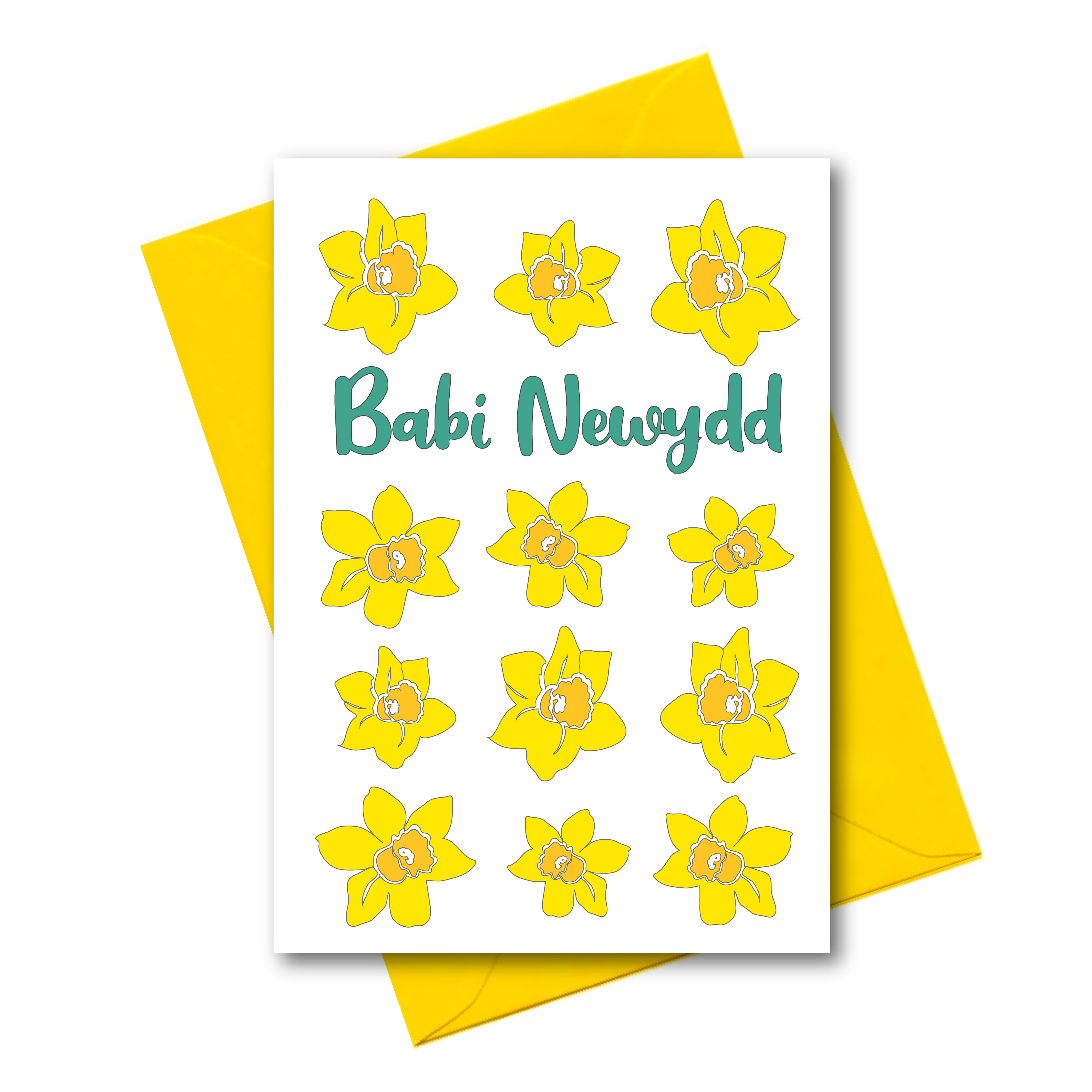 New Baby Card - Daffodils Pattern - Made In Wales