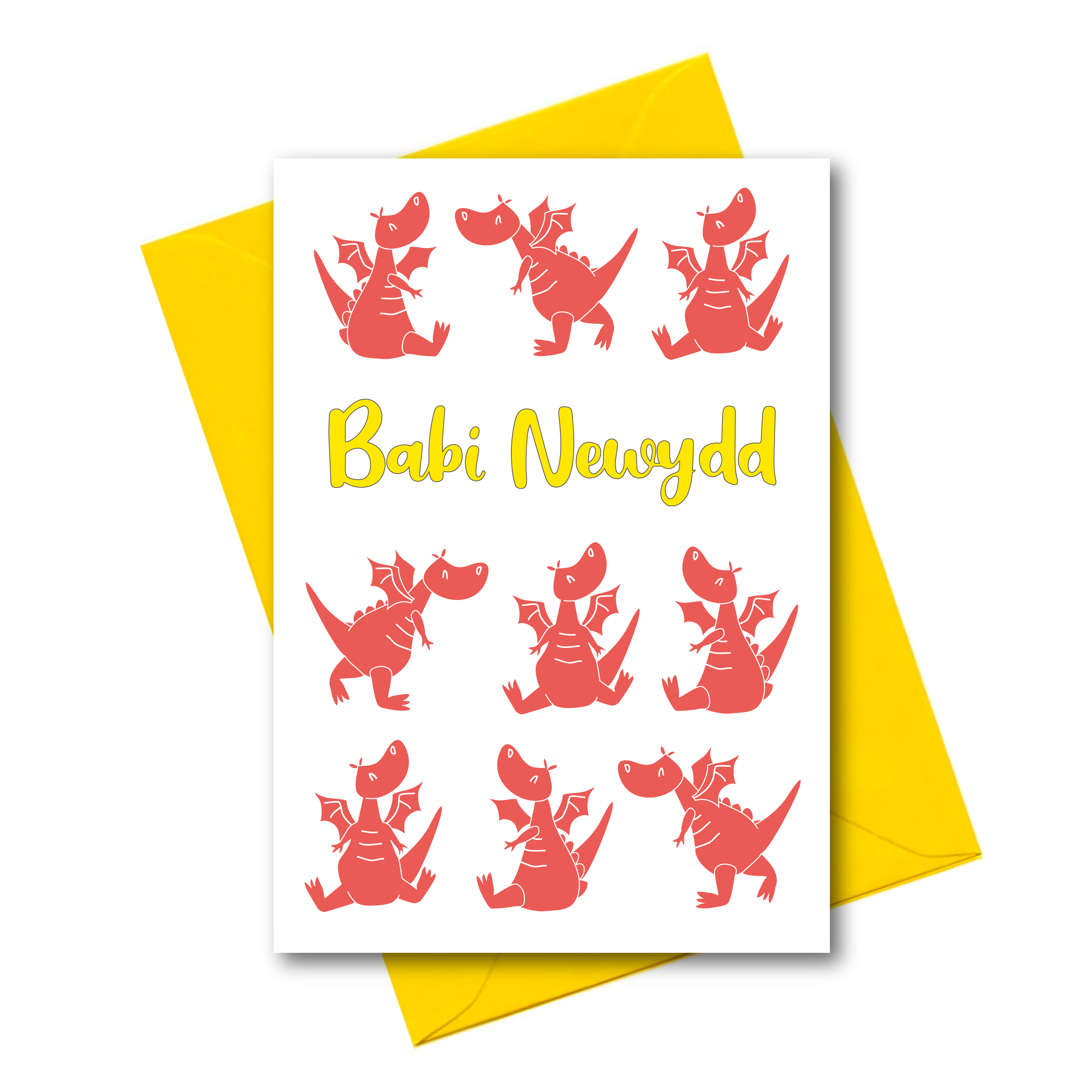 Welsh New Baby Card - Baby Red Dragon Pattern - Made In Wales