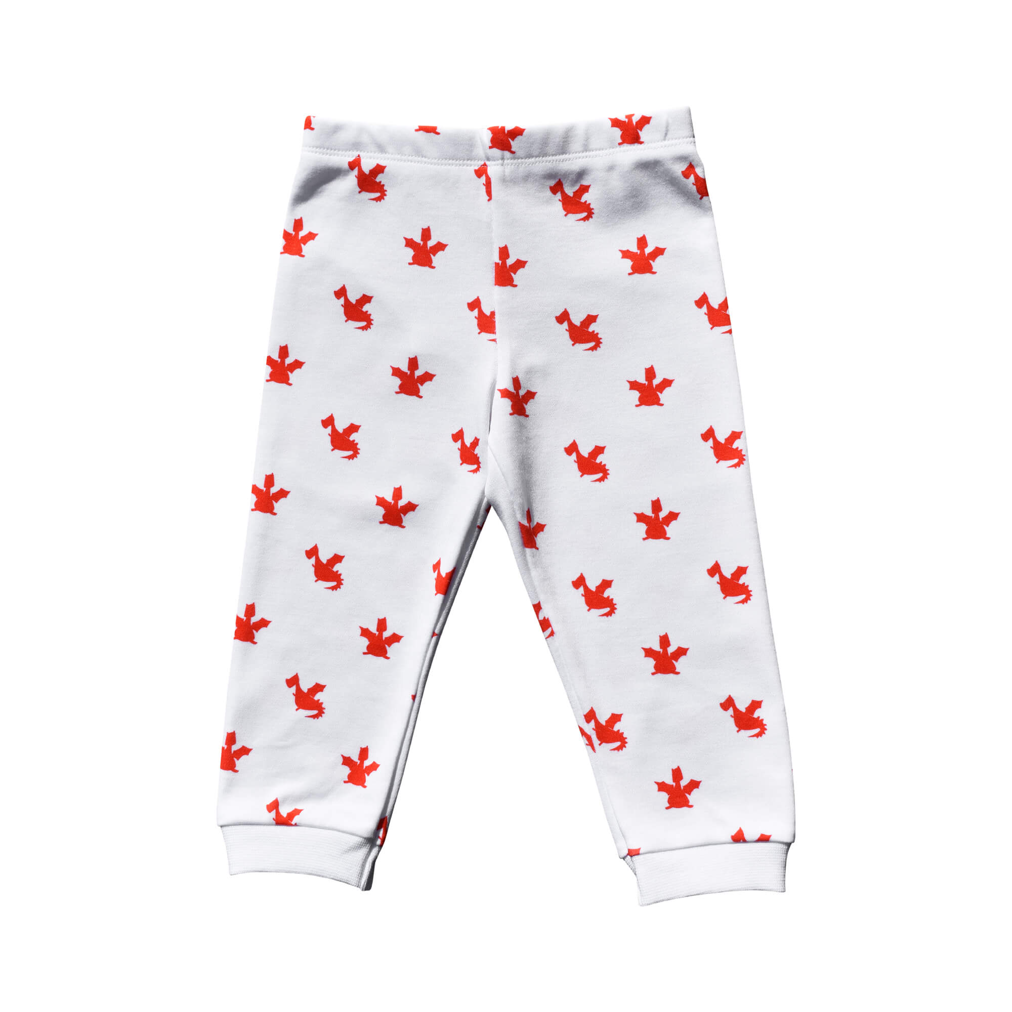 Baby or Infants handmade white organic cotton shorts with elasticated waist in our Welsh red dragon print design