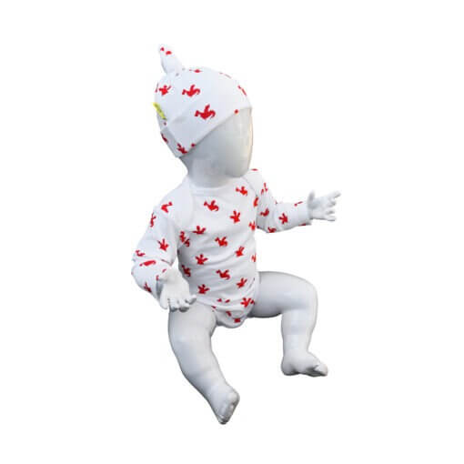 Long sleeved organic cotton bodysuit & hat - red dragon design, baby clothing.