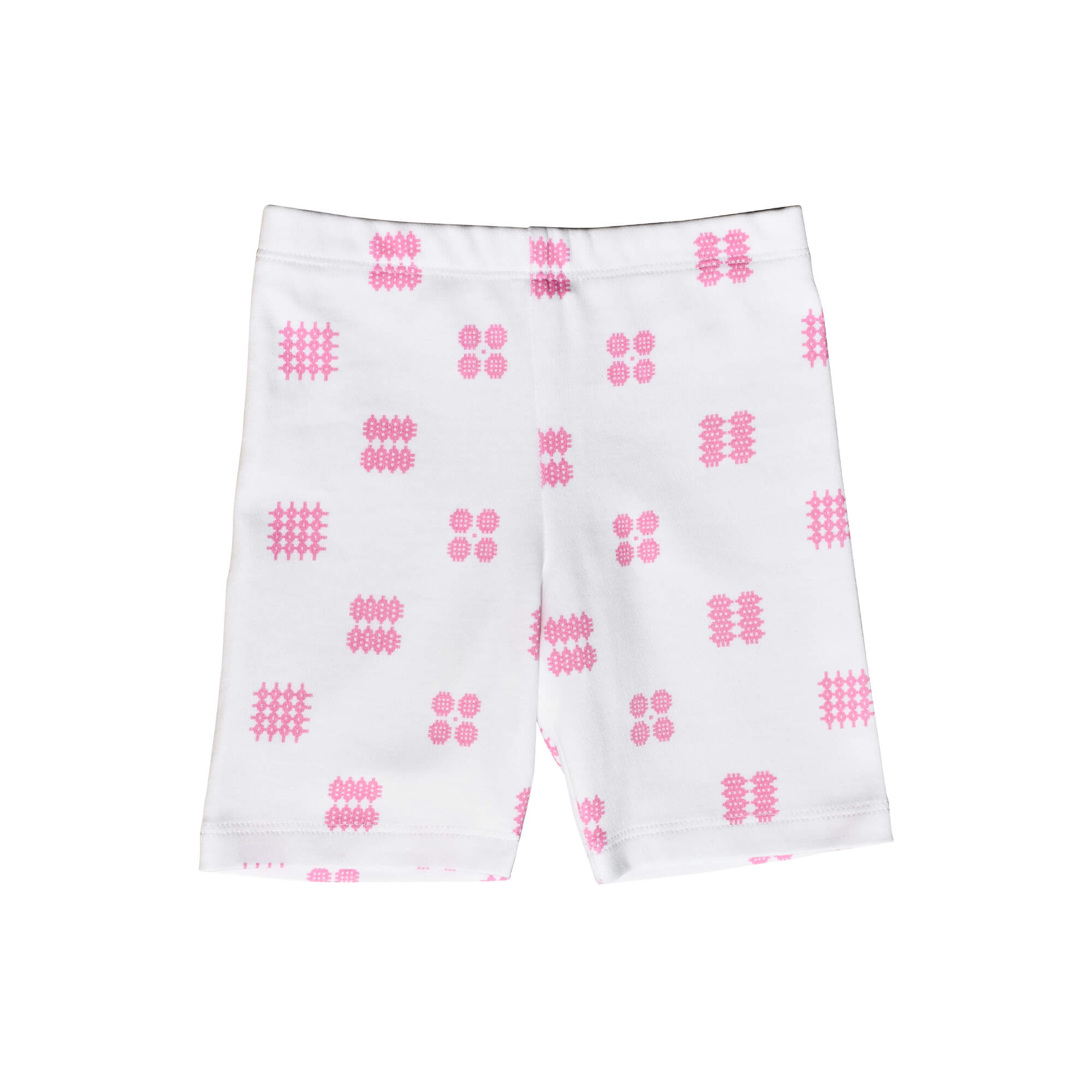 Baby or Infants handmade white organic cotton shorts with elasticated waist in our unique Welsh pink tapestry design