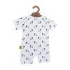 Short sleeved handmade organic cotton baby romper with a unique cute leaping lambs design printed on to white cotton. It has poppers on the crotch.
