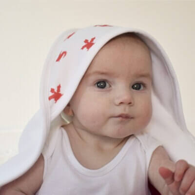 Welsh red dragon design organic cotton baby hooded blanket by Babi Bw