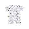 Short sleeved handmade organic cotton baby romper with a unique cute leaping lambs design printed on to white cotton. It has poppers on the crotch.