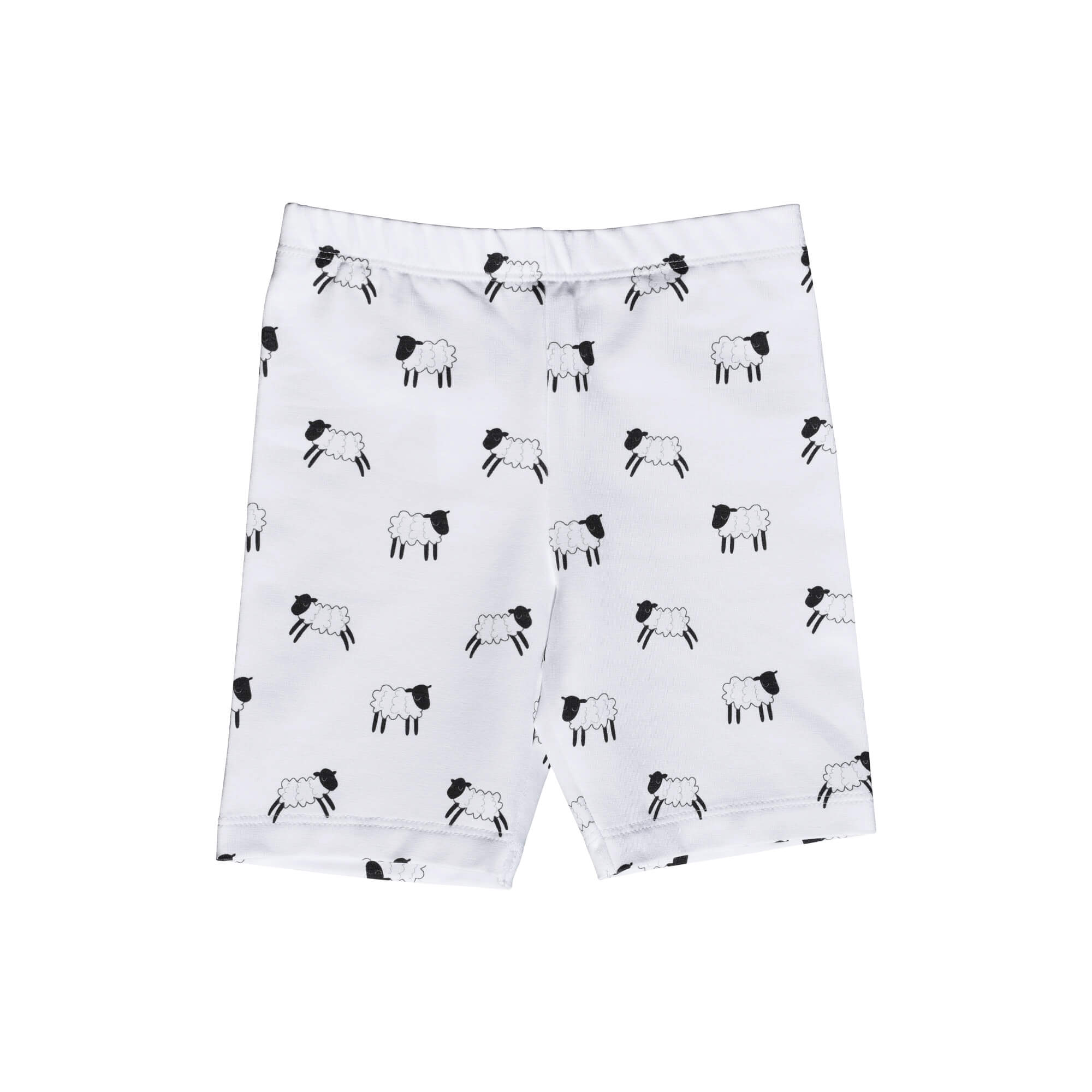 Baby Infants handmade white organic cotton shorts with elasticated waist in our Welsh black and white lamb print design