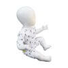 Short sleeved handmade organic cotton baby romper with a unique cute leaping lambs design printed on to white cotton. It has poppers on the crotch.